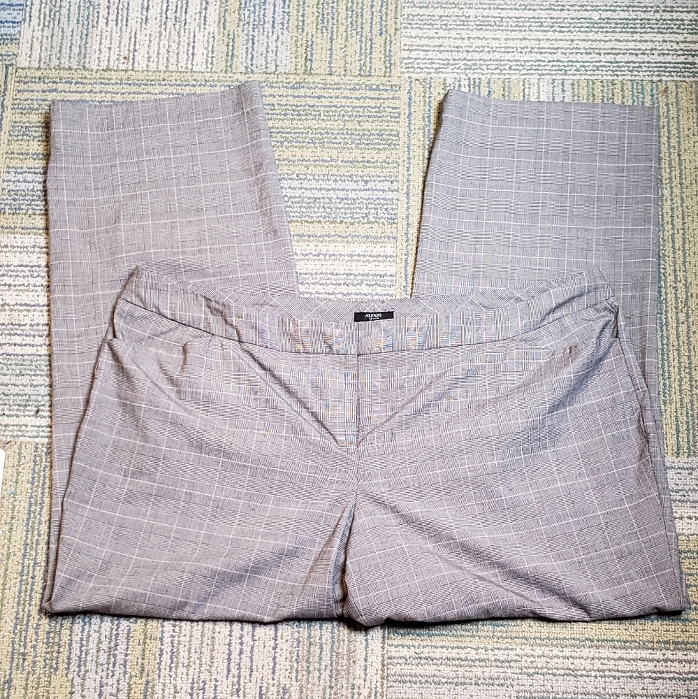 Alfani Womens Gray Windowpane Weave Trousers